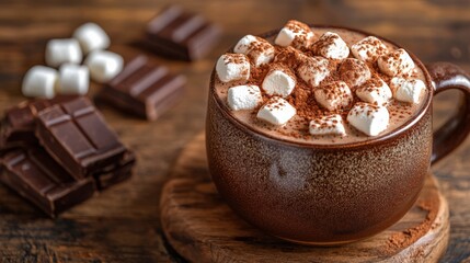 Decadent Hot Chocolate Topped with Marshmallows and Cocoa Powder