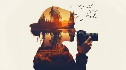 Capturing nature&#x27;s essence photographer with camera amidst vibrant landscape and serene waters peaceful environment inspirational perspective