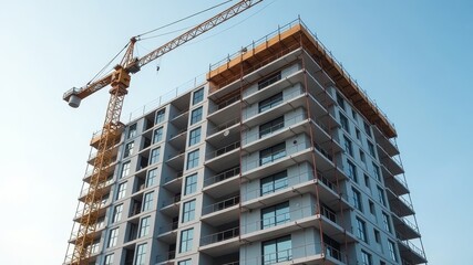 Apartment building under construction, High-rise building under construction,