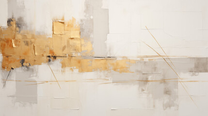 Brush strokes of golden paint on aged paper creating a modern abstract art piece
