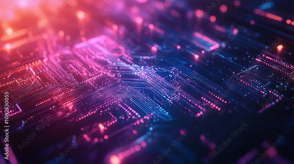Poster abstract futuristic circuit board technology design with high-tech processing elements and digital c