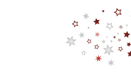 A minimalist design featuring white and red stars scattered on a black background.
