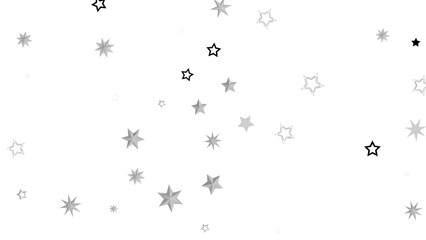 Fototapeta premium A simple abstract graphic with silver stars scattered on a black background. The stars are various sizes and give off a bright, shiny and sparkling feel.