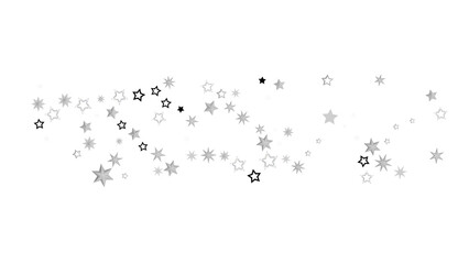 A burst of silver stars on a black background, creating a sparkling and festive atmosphere.