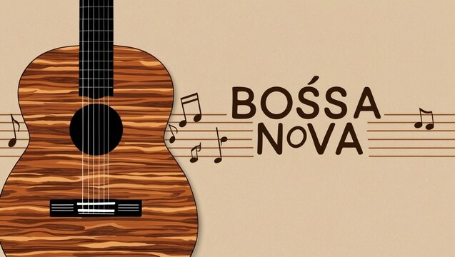 Elegant Acoustic Guitar Representing Bossa Nova Music Style with Decorative Notes and Warm Textures for Artistic and Cultural Representations