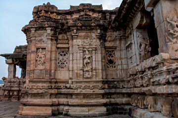Fototapeta premium Stone carving at outer wall of Virupaksha temple Pattadakal, Karnataka