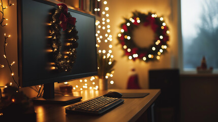 Minimalist home office with holiday decor