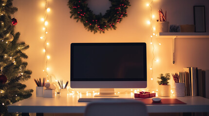 Minimalist home office with holiday decor