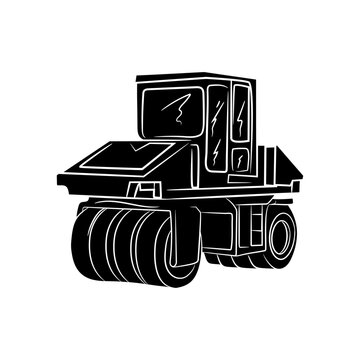 black road roller machine outline clip art preview