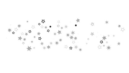 Abstract image of scattered silver stars on a black background. The stars are of different sizes and sparkle, creating a dreamy and magical atmosphere.