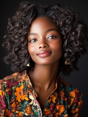 Fototapeta premium portrait of a young attractive Ugandan woman in a studio on a dark background