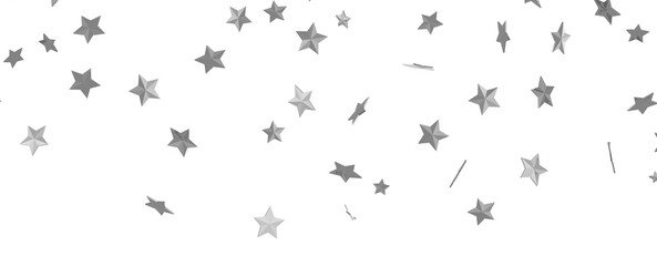 Silver star of confetti. Falling stars on a white background. Illustration of flying shiny stars.