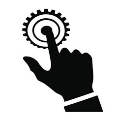 Obraz premium A hand silhouette pointing at a gear icon, representing technology