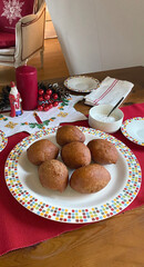 Olie Bollen table donut doughnut plate red Santa Klaus family living room Netherlands food Christmas New Year