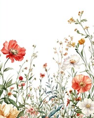 Elegant Floral Wedding Invitation: Watercolor Illustration of Delicate Garden Blooms