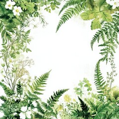 Elegant Watercolor Floral Border. Hand-painted Greenery and Wildflowers for Wedding Invitation Design