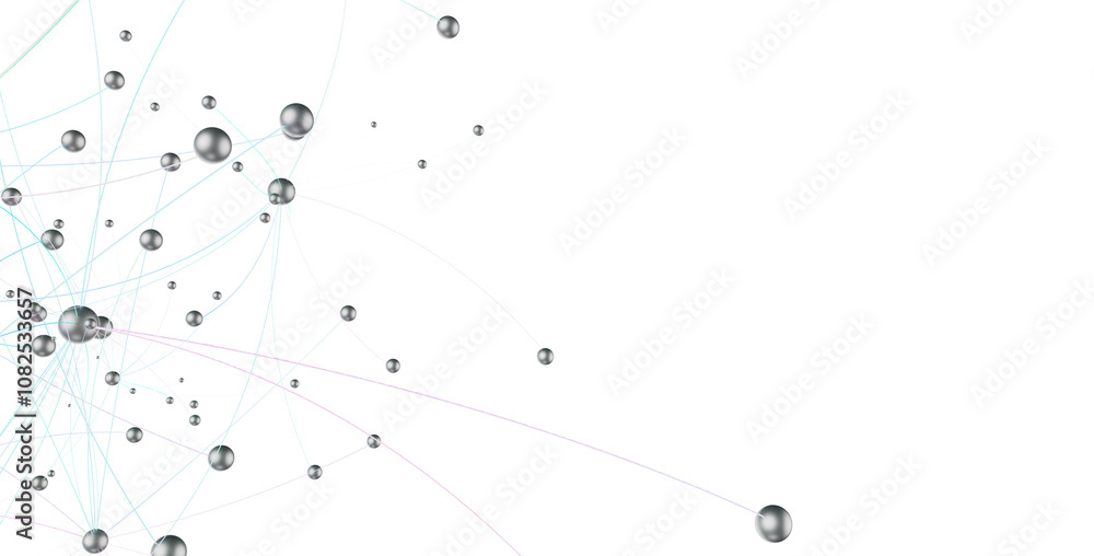 Poster Multi color connected lines and dots network 3d illustration