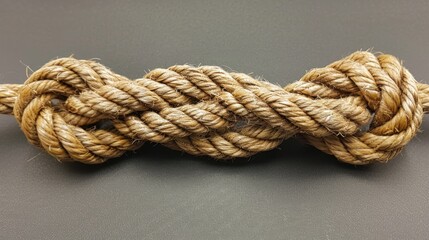 Close-up of a knotted rope, showing the intricate weave of the fibers and the complexity of the knot.