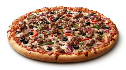 Delicious Pepperoni and Vegetable Pizza with Olives and Sausage Toppings