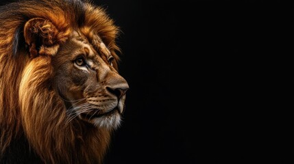 Fototapeta premium Majestic Lion Portrait Against a Dark Background