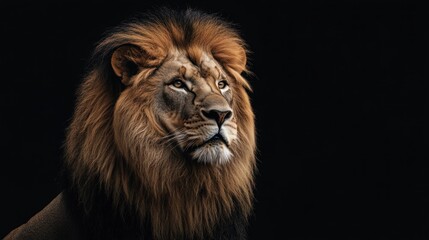 Fototapeta premium Majestic Lion Portrait Against Black Background
