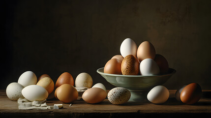 A Whimsical and Surreal Photography Session Featuring a Creative Presentation of Eggs in a Studio Setting