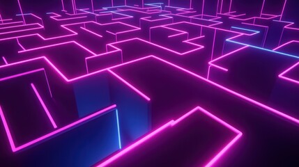 Obraz premium Abstract Neon Labyrinth with Pink and Blue Lines