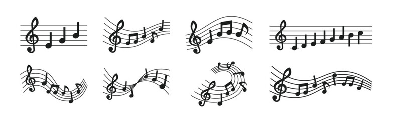 Cut illustration set of music notes and sheet music