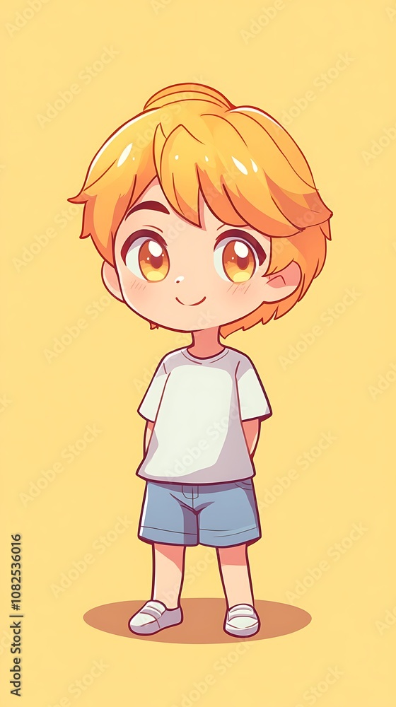 Poster prototyping user friendly, chibi character in bright yellow background