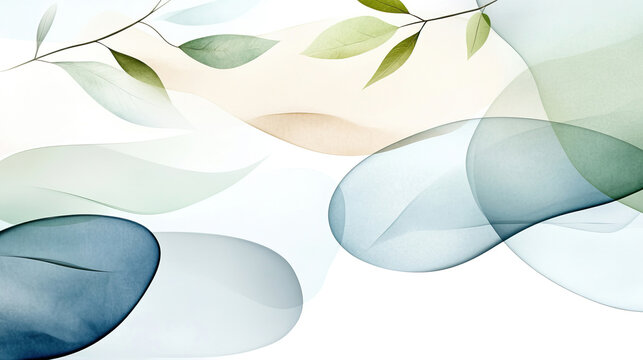 Beruhigender Hintergrund mit transparenten Formen und Bl&auml;ttern, ideal f&uuml;r Wellness und Entspannung
