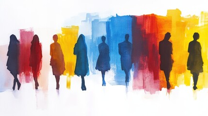 Naklejka premium Silhouettes of people against a colorful abstract background.