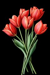 Obraz premium Vibrant Gesture of Love. Hand-drawn Watercolor Tulips Bouquet for Romantic Greeting Card