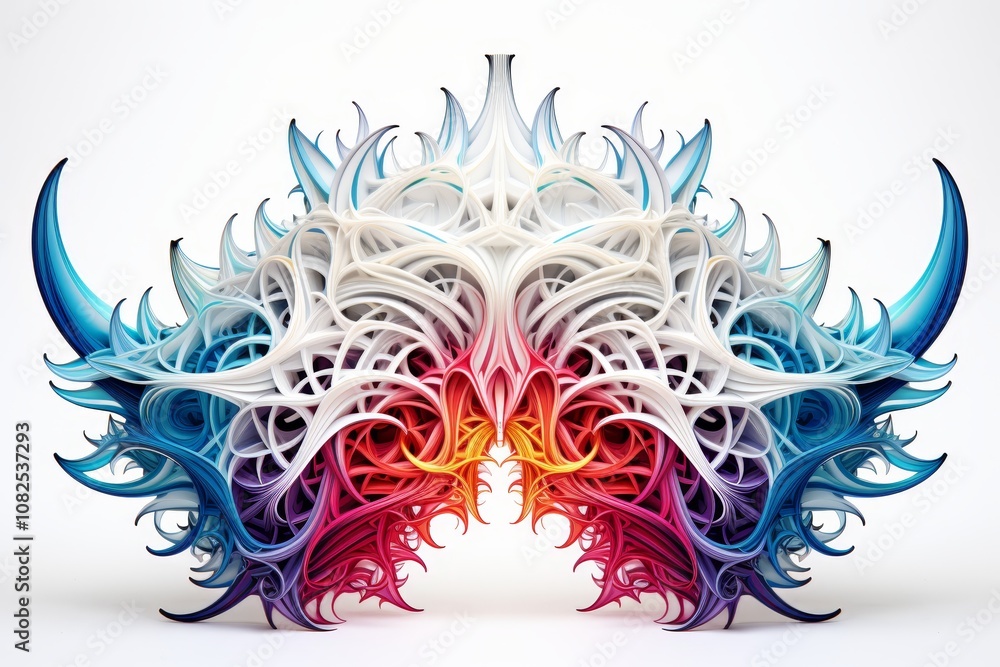 Poster vivid and complex fractal patterns on a white background evoking a sense of infinity