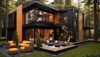 Fototapeta premium Stylish country house featuring unique geometric shapes in elegant business color palette