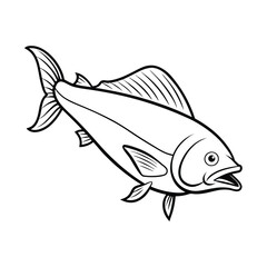 dolphin (mahi-mahi fish) fish design, labeled line art vector silhouette illustration.