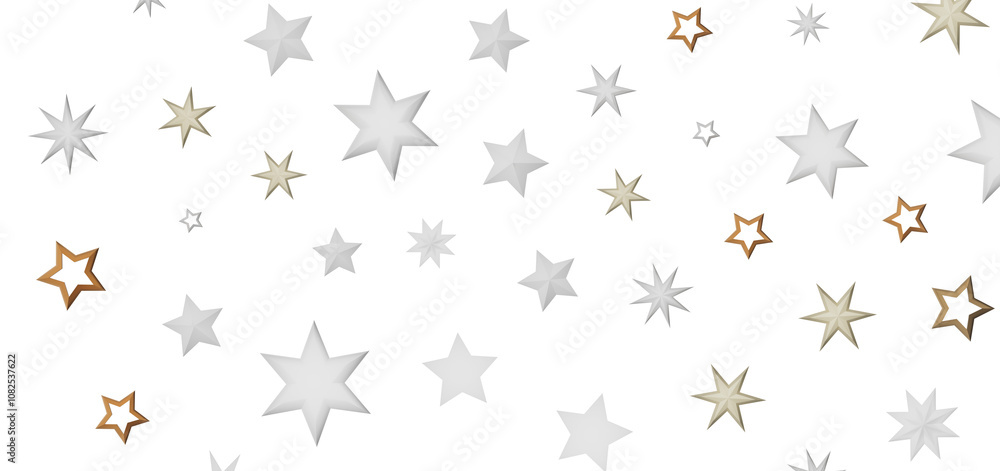Poster an abstract background with a pattern of various sized white and gold stars on a black background. t