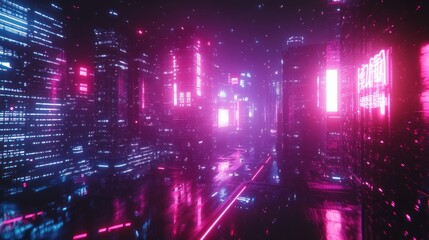 Obraz premium Neon Cityscape: Futuristic Digital Metropolis