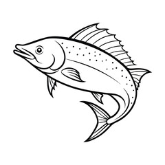 dolphin (mahi-mahi fish) fish design, labeled linocut vector silhouette illustration.