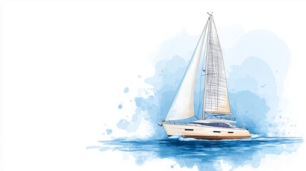 Sailboat Watercolor Illustration: A serene watercolor illustration of a sailboat gliding gracefully through the water, evoking a sense of tranquility and adventure.