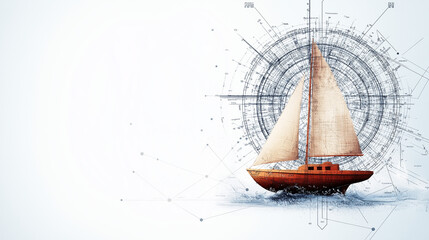 Sailing into the Future: A nautical compass guides a wooden sailboat, symbolizing direction and progress, a timeless image for those seeking to navigate their own journeys.  © Kingdola