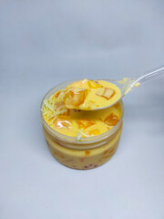 mango sago creamy in a glass on a white background