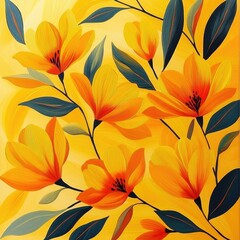 Fototapeta premium Yellow Floral Artwork: Hand-Painted Seasonal Wildflowers Nature Design