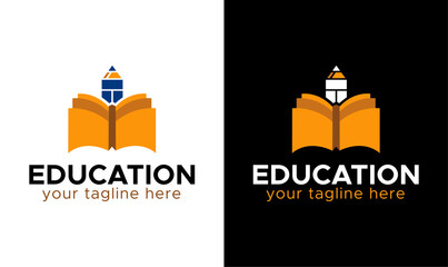 Education logo, Book logo, Pencil logo, Book and Pencil vector logo, symbolic logo, Creative Education logo, logo design 