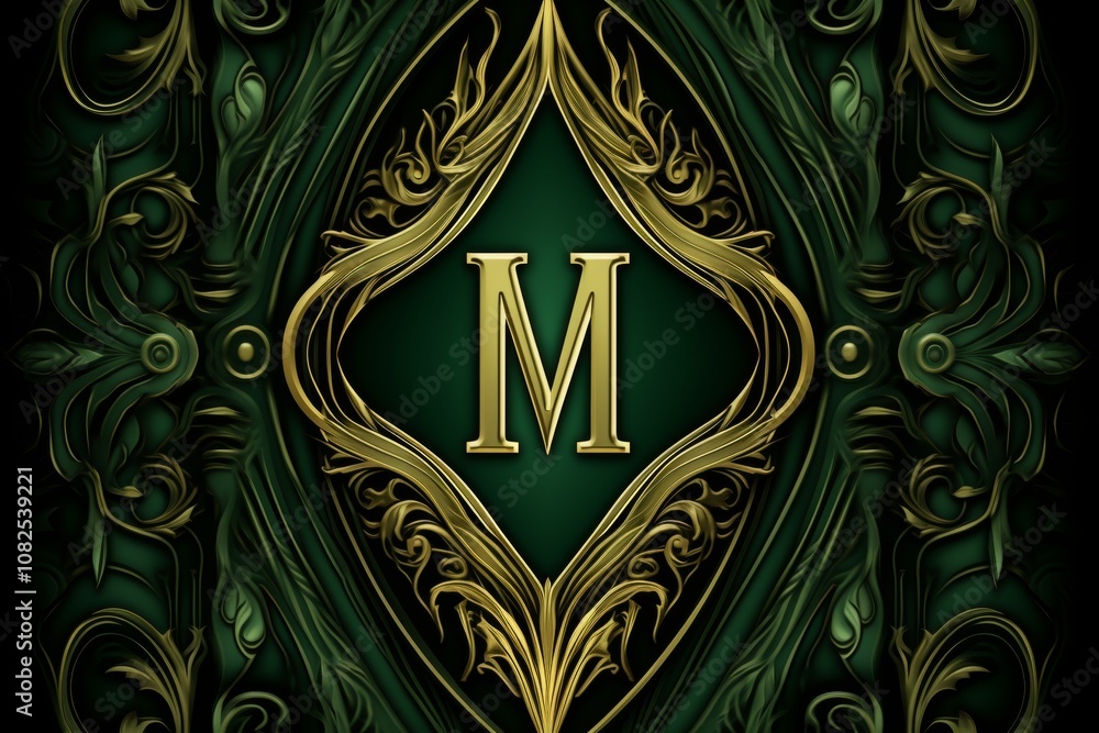 Poster stylish minimalist monogram in emerald green featuring simple lines and shapes on a clean background