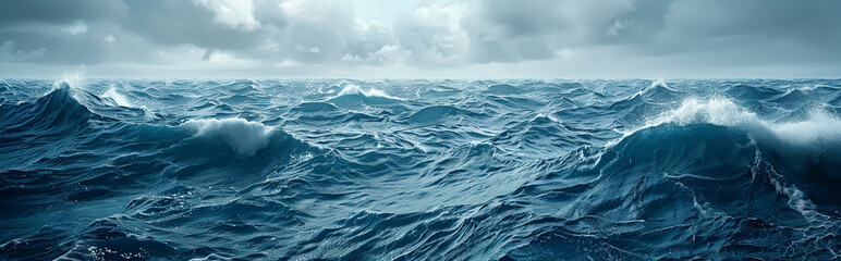 Dramatic Ocean Chaos with Stormy Waves and Cloudy Sky for Nature-Themed Design