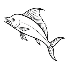 dolphin (mahi-mahi fish) fish design, labeled linocut vector silhouette illustration.