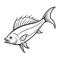 dolphin (mahi-mahi fish) fish design, labeled linocut vector silhouette illustration.