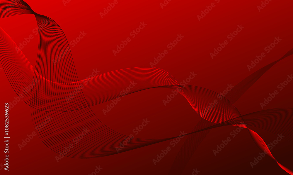 Wall mural red business lines wave curves on soft gradient abstract background