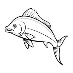 dolphin (mahi-mahi fish) fish design, labeled linocut vector silhouette illustration.