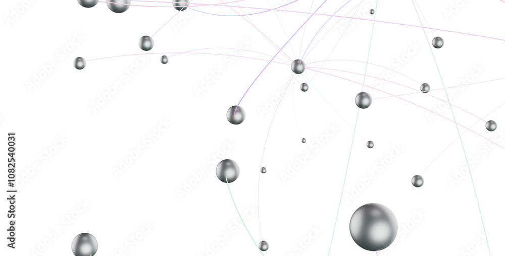 Poster Multi color connected lines and dots network 3d illustration